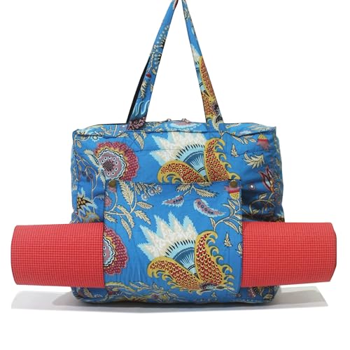 INDIAN CRAFT CASTLE Tote Bag with Yoga Mat Carrier Pocket Carryall Shoulder Bag for Office, Workout, Pilates, Travel, Beach and Gym