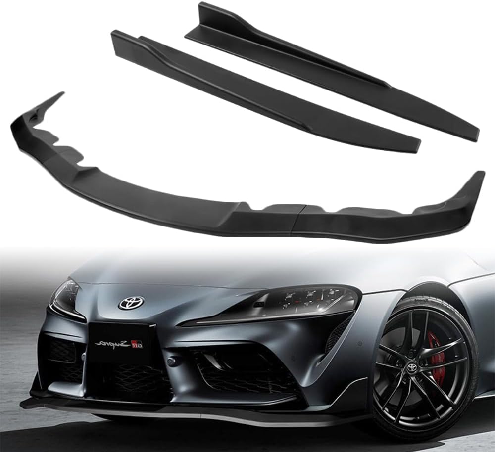 Q1-TECH, 5PCS Front Bumper Lip + Side Skirt Rocker Winglet Canard Diffuser Wing Compatible with 2019-2026 Toyota Supra A90, Front Bumper Lip Spoiler Air Chin Body Splitter ABS (Matt Black)