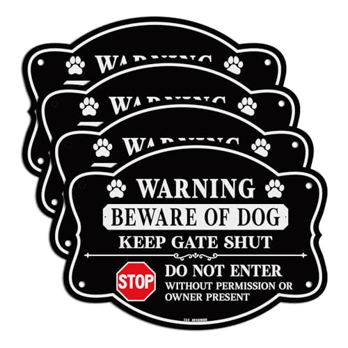T&R Beware of Dog Sign Keep Gate Shut Do Not Enter Sign - 4�p�b�N - 9.5 x 6.8�C���` �K�тȂ� 0.040 �A���~�j�E������ - UV�ی�A�h���A�ό󐫁A�F�����h�~ - 4�̃h�������B