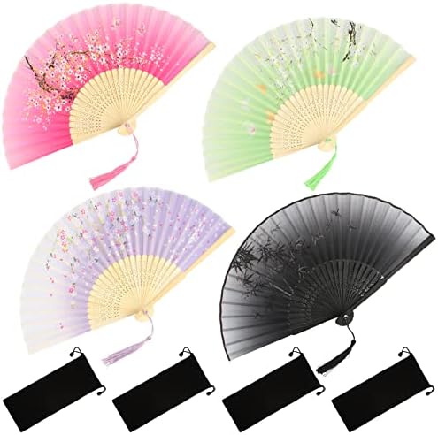 Folding Fan Silk Bamboo Hand Held Chinese Style Dance Fans Wedding Party Favors - Foto 4