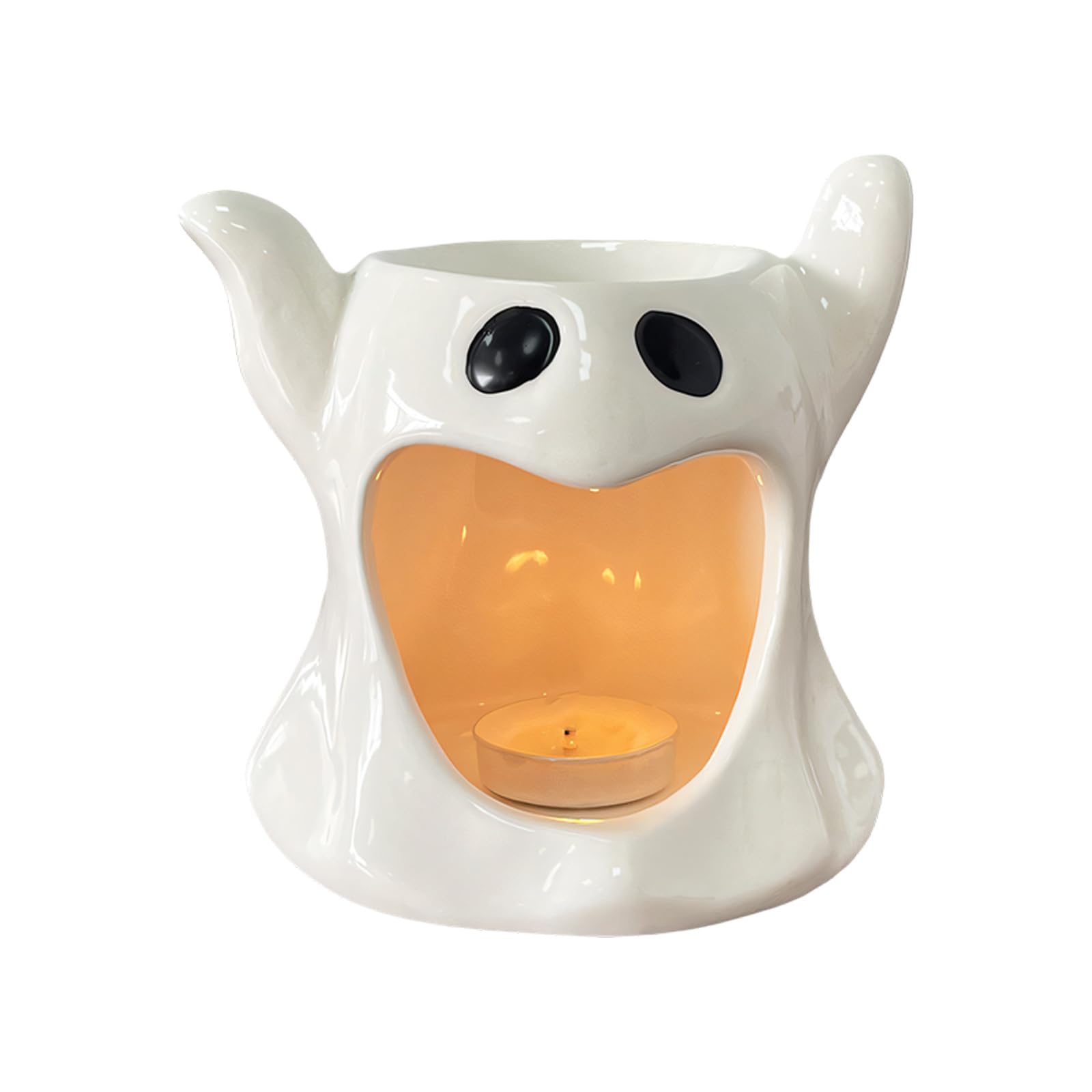 Halloween Ceramic Oil Warmer, Glossy Tealight Holder Base with Top Bowl for Tabletop Mantel Shelf Seasonal Decor Halloween Ceramic Oil Warmer Tealight Holder Top Bowl Tabletop Mantel Shelf Decor Home