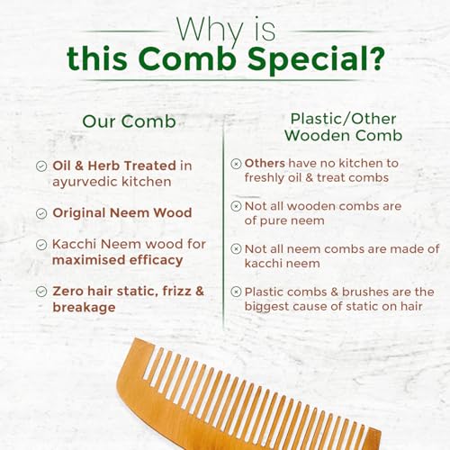 Image of Combelle Kacchi Neem Wooden Wide-Tooth Comb | Oil Treated with Neem & Sesame | Soaked in 13 Herbs | Ayurvedic Anti-Frizz Hair Comb for Gentle Detangling & Hair Growth