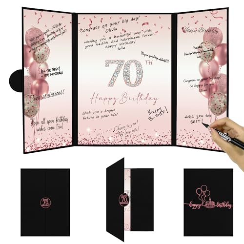 DARUNAXY Black & Rose Gold 70th Birthday Alternative Signature Guest Book