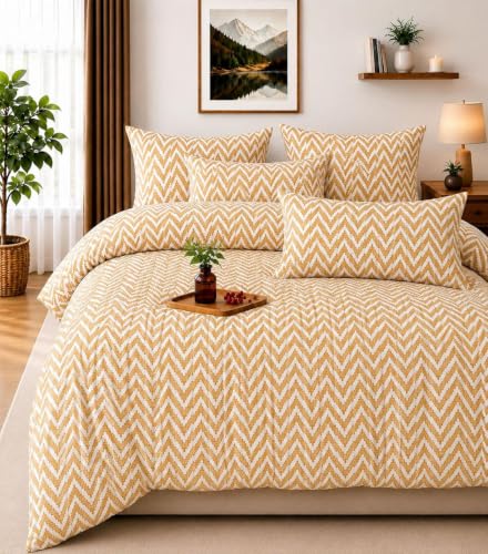 Image of NEW LEAF Cotton Fitted King Bedsheets with 2 Pillow Covers | Elastic Fitted | Wrinklefree | Ultrasoft |Winter Bedsheet 200 to 220 tc Floral | 78x72+10 Inches, Mustard Yellow