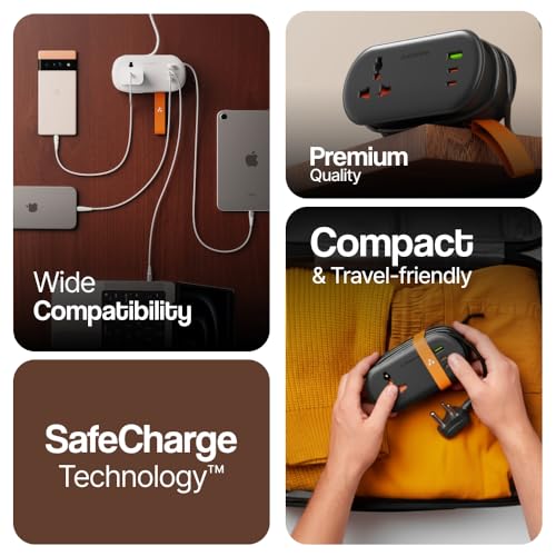 Image of Ambrane Foldable Extension Board, 2 Type C & USB, Perfect for Office, Kitchen, Travels, Charge 4 Devices, Compact Size, AC Socket 2500W, 20W Fast Type C Charging, 1.5m Long Cable (Smartstrip 3 White)