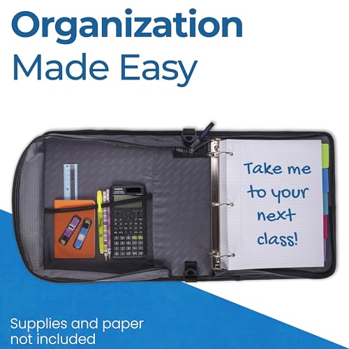 Image of Case-it The Universal Zipper Binder - 2 Inch O-Rings - Padded Pocket Holds up to 13 Inch Laptop /Tablet - Multiple Pockets - 400 Page Capacity - Comes with Shoulder Strap - Jet Black LT-007 (6 Pack)
