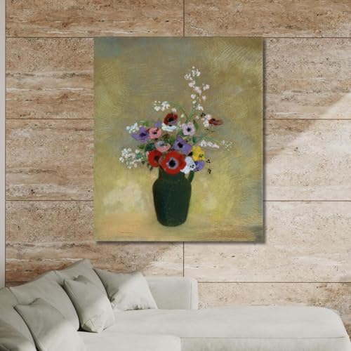 Tableau Odilon Redon grand vase vert fleurs mixtes 100x80 cm - 4
