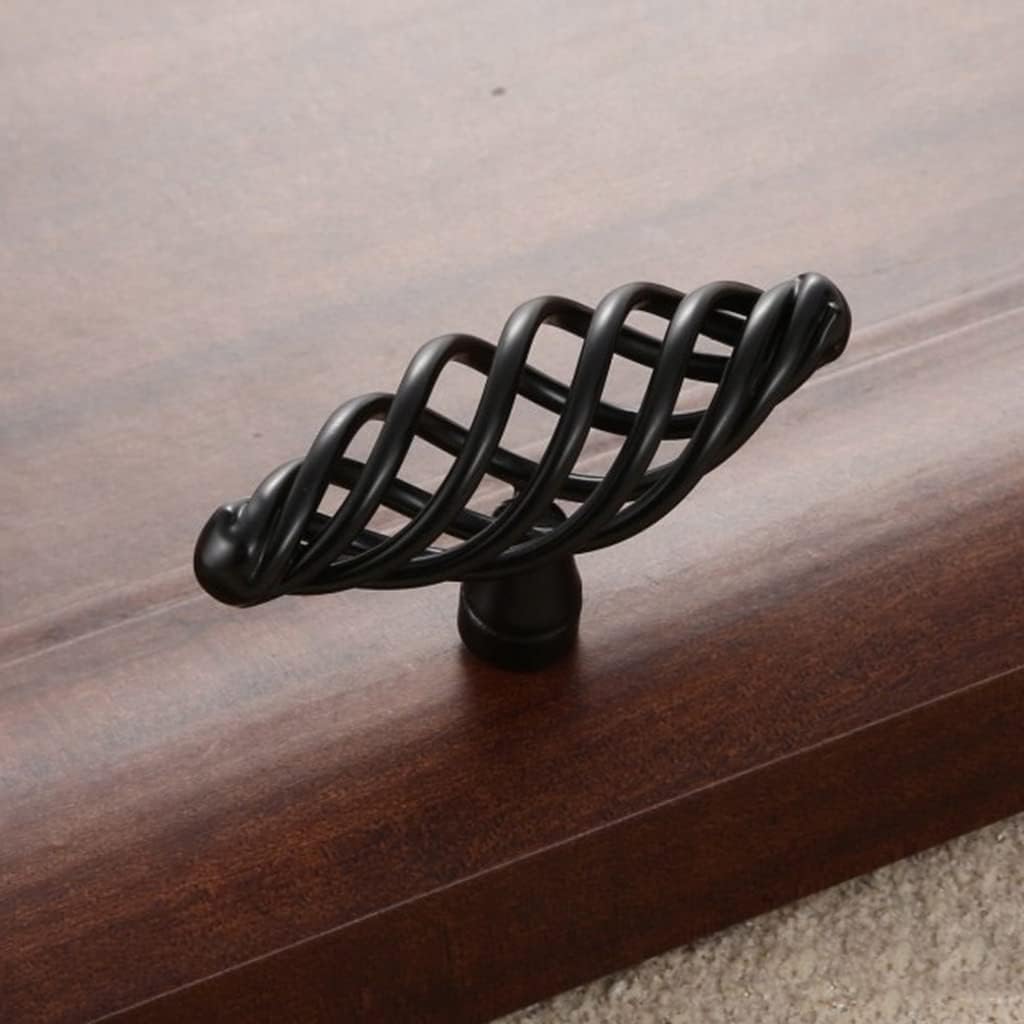 2 Pack Birdcage Cabinet Knobs Bronze Metal Oval Nest Twist Kitchen Cupboard Knobs Retro Birdcage Cabinet Knob Vintage Brass Cabinet Hardware Knob for Drawer Dresser Wardre (75 mm, Black)
