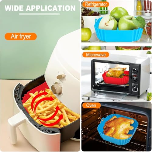 Image of PRIMESKY Air Fryer Liners I Square Silicone Basket Baking Tray I Pot with Ear Handles I Nonstick Reusable Heat Resistant I Cooking Oven Insert Accessories - Multicolor (Square Liner, 8 INCH PACK OF1)