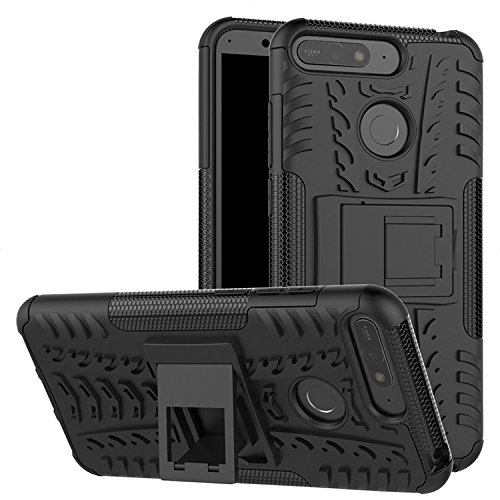 Mobirush Shockproof Hybrid Kickstand Back Case Defender Cover for Huawei Y6 / Y6 Prime 2018 - Black