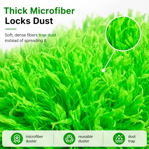 Image of AZUN Microfiber Duster for Ceiling Fans, 30-100 in Telescoping Pole, Green | Microfiber traps dust. Long duster for high ceilings. Cleans ceiling fans, blinds and cobwebs. Washable and reusable.