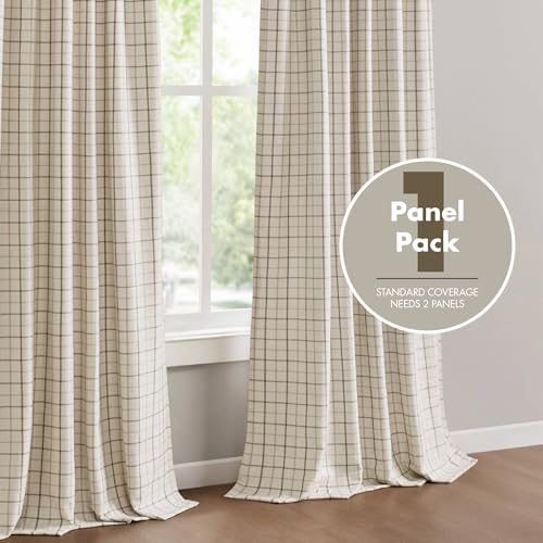 Image of Madison Park Anaheim Cabin Plaid Curtain Window, Thermal Insulated Fleece Lining, Living Room Decor Room Darkening Drape for Bedroom, 1-Single Panel Pack, 50x95, Rod Pocket & Front Tab, Neutral