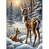 BOHADIY Deer Diamond Art Painting Kits 5D Diamond Full Drill, DIY Winter Diamond Art Kits for Adults, Gem Art Painting with Diamonds, Arts and Crafts for Beginners Adult Wall Decor 12x16inch