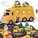 OR OR TU Camión de Transporte Juguetes para Niños 5 IN 1 Rociar Vehículo de Transporte Camión Juguete,Cognición de Forma,Musica y Luces,4 Mini Camións,Tapete de Juego,Regalo 3 4 5 6+ Años