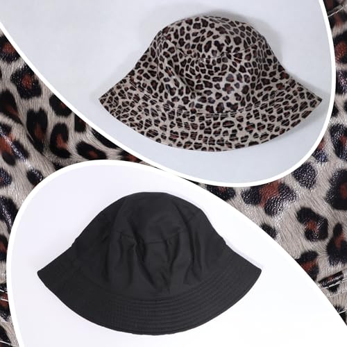 Image of Unisex Black Bucket Hat Waterproof Rain Hat Reversible Shiny Rave Bucket Hat for Concert Festival
