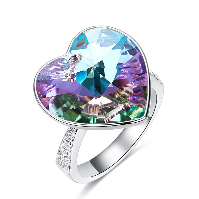 Bague violette en cristal de forme coeur pour mariage taille 7