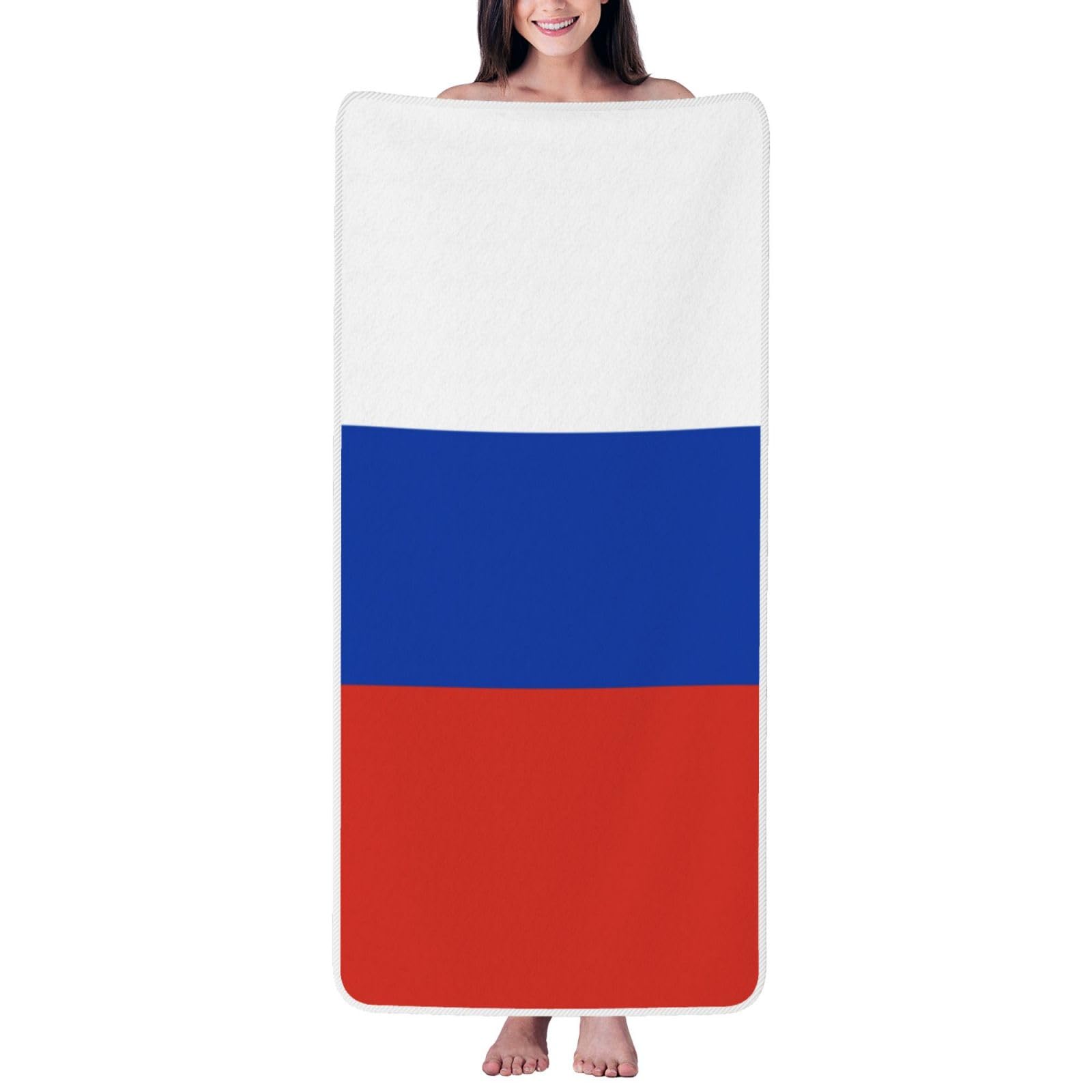 Ztpowqa Women's White Russian Flag Print Coral Velvet Bath Towel For Home Gym Lounging Bathroom Spa Hotel Beach Travel