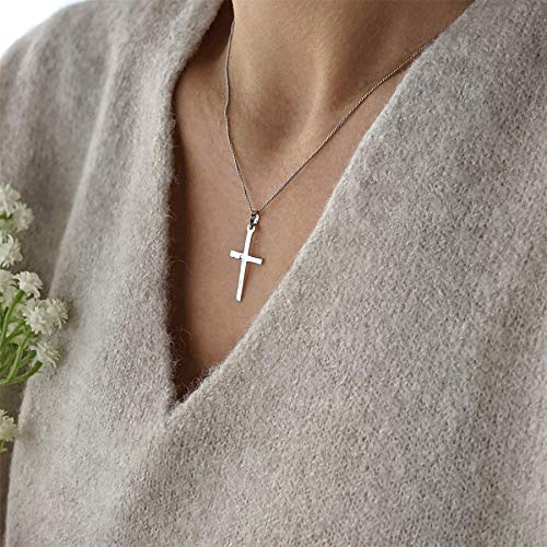 Silverly 925 Sterling Silver Cross Necklace 18" - Crucifix Pendant Silver Chain Necklace - Christian Gifts For Women - Confirmation Gifts For Girls - Religious Jewellery #TOP3