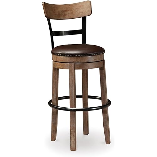 Signature Design by Ashley Pinnadel 30" Modern Swivel Pub Height Barstool, Light Brown