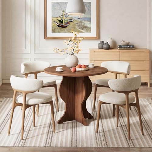 Tribesigns Round Dining Table for 2-4, 31.5" Circle Kitchen Dinner Table with Wooden Curved Pedestal for Small Spaces, Dining Room, Kitchen, Apartment, Rustic Brown - Image 4