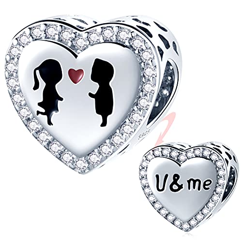 U And Me Lover Heart Charms With Cz, Fits Pandora Valentines Day Bracelet, 925 Sterling Silver Boy And Girl I Love You Beads, Gift For Girlfriend/Boyfriend/Couple/Bride/Wife #TOP16