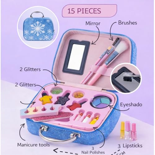 Image of PLUSPOINT Kids Makeup Kit for Girl, Washable Makeup Set for Girls, Real Makeup for Kids, Girl Toys Princess Children Play Makeup Kit with Cosmetic Case Birthday Gifts for Girls Age 4 Year+