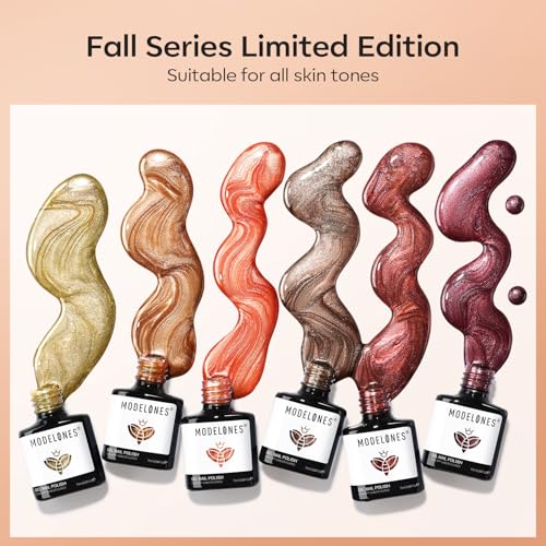 Image of modelones Fall Gel Nail Polish Set, 6 Colors Chameleon Nail Drawing Swirl Shell Thread Effect Gel Polish Kit Soak Off DIY Mani Gift