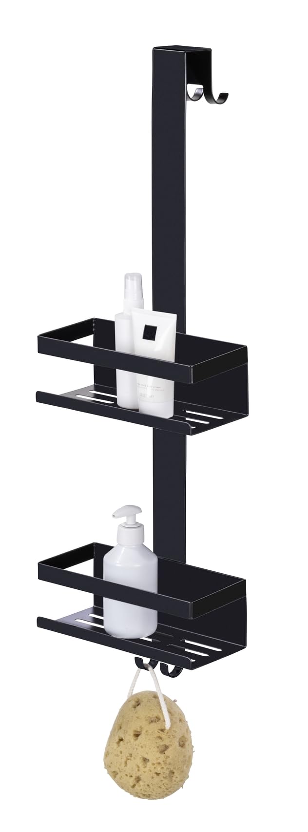 WENKO Bribano Duo Hanging Shower Caddy Stainless Steel Black Matt Rustproof for Shower Cubicles Doors 23 x 71 x 18 cm Bathroom Shelf