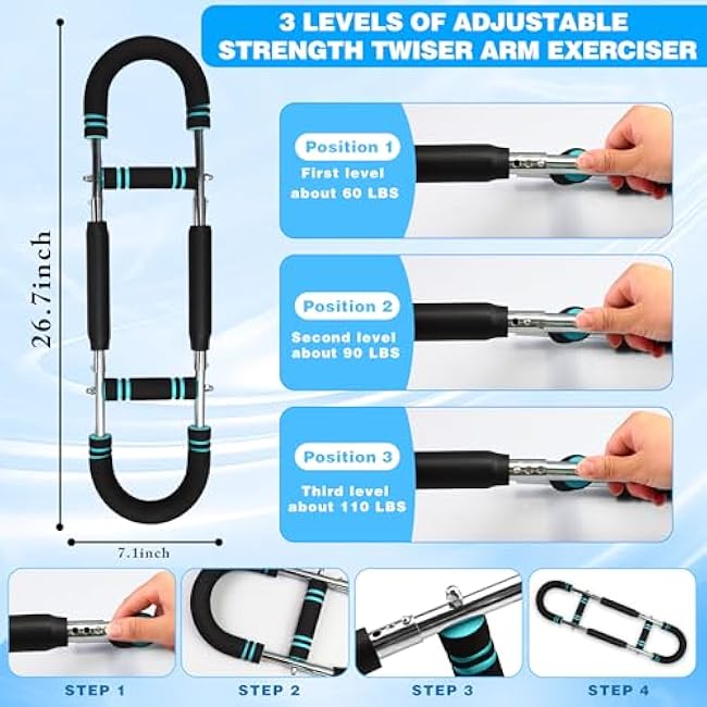 Twister Arm Trainer, 60-110lb Adjustable Chest & Arm Muscle Trainer for Men, Forearm Strengthener Shoulder Arm Exercise Equipment, Chest Workout Bar Portable Arm Exerciser for Home Fitness