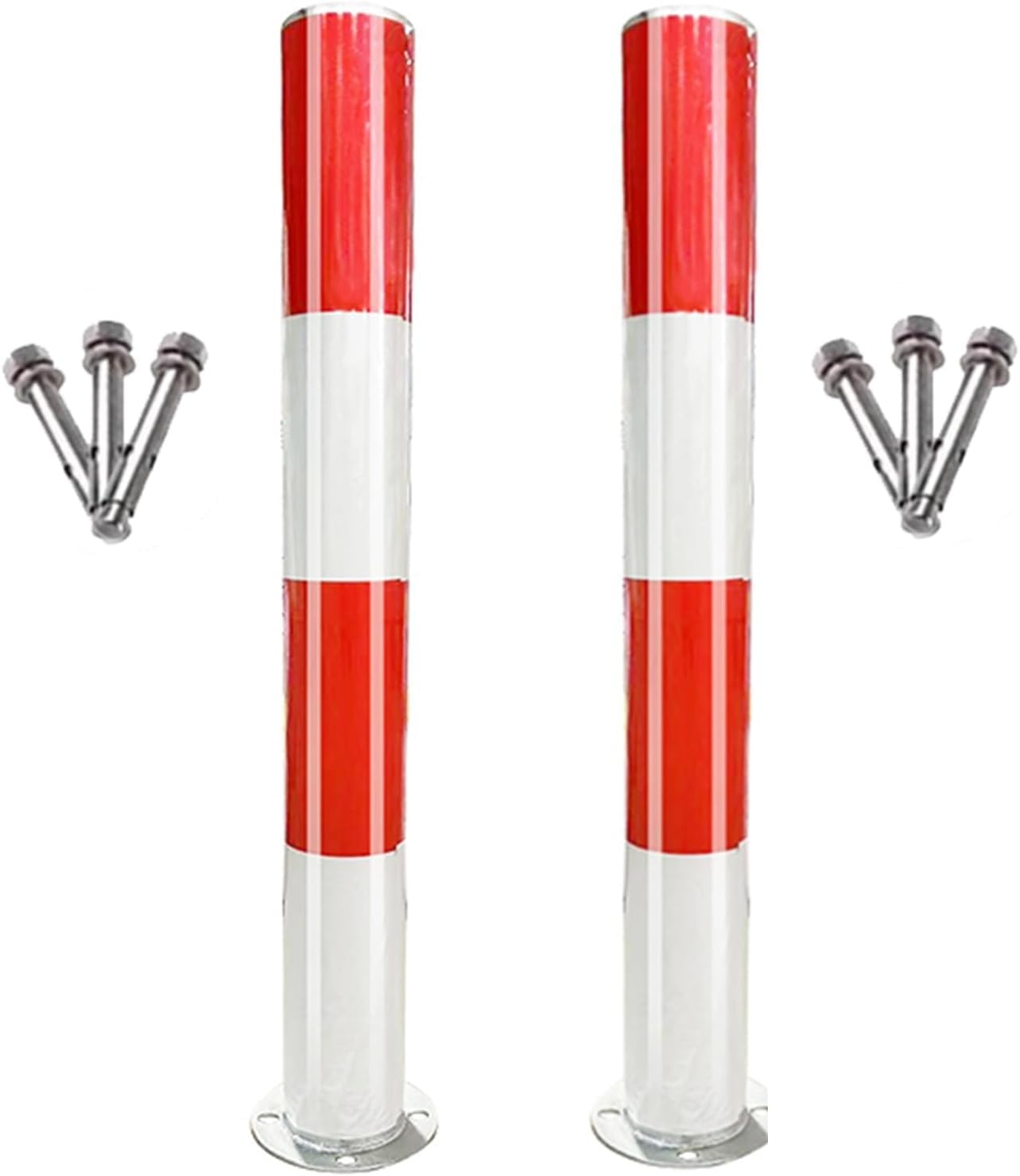 GTHTUHFD Parking Post Construction Cone Street Stanchion Safety Bollard Post Parking Barrier, Traffic Delineator Posts With Expansion Bolts & Reflective Collars For Driveway/,2packs-60cm/23.6