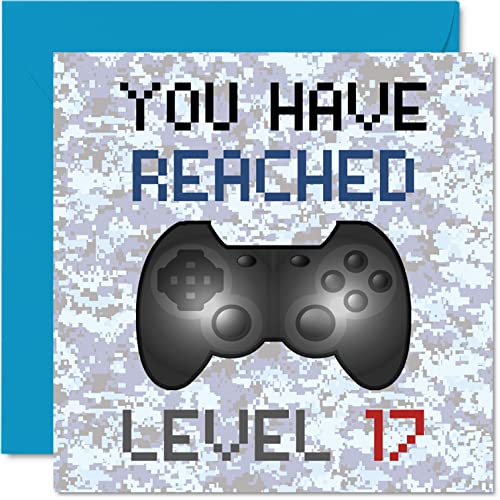 Geburtstagskarte zum 17. Gamer – You Have Reached Level 17 – Jungen Geburtstagskarten, Teenager Spiele Geburtstag Grußkarten, Videospiel, Tochter, Sohn, Kinder, Enkelin, 145 mm x 145 mm