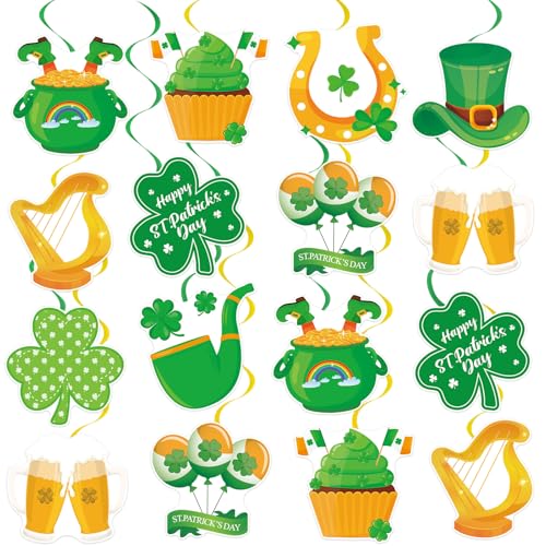 Image of 40Pcs St. Patrick's Day Hanging Swirl Decorations, Irish Lucky Shamrock Clover Ceiling Hanging Swirls St. Patrick's Day Foil Swirls Streamers for Irish Saint Patrick Party Decorations