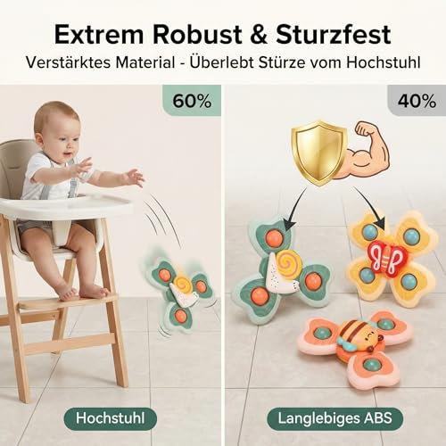 Katomi Baby Spielzeug ab 1 Jahr Saugnapf Spinner – Robustes Badespielzeug & Reisespielzeug für Hochstuhl, Auto & Flugzeug – Sensorik Motorikspielzeug, BPA-Frei Geschenk für Jungen & Mädchen
