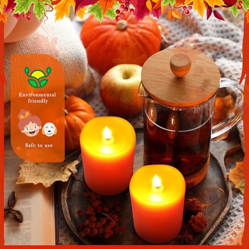 Image of Retisee 3 x 4 Inch LED Candles with Remote Timer Flickering Real Wax Battery Operated for Home Decor (Orange,4 Pcs)
