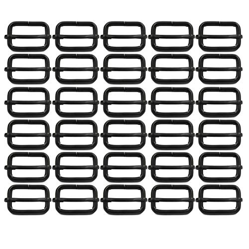 BIKICOCO Metal Slide Adjuster Buckle Tri-Glides with Movable Center Bar, for Straps, 1 x 0.6 Inch, Black, Pack of 30
