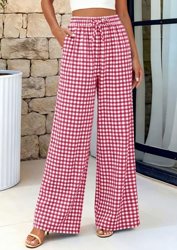 PRETTYGARDEN Gingham Pants Women Cotton Pajama Bottoms, Red Plaid,S — view 4