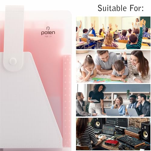 Image of Polen 13-Pocket Expanding File Folder with Handle Straps, Transparent Accordion Document Organizer with Heart-Cut Front Pocket for Certificates, Bills, Receipts & Office Documents.(Pink)
