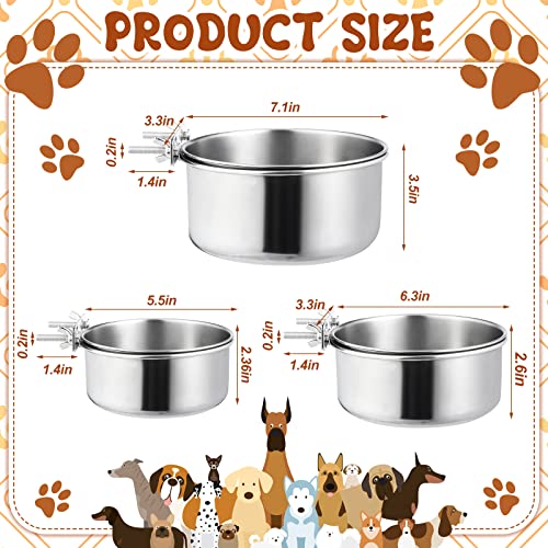 6 Pcs Dog Crate Water Bowl No Spill Stainless Steel Pet Bowl Hanging Kennel Water Bowl Dog Crate Bowl Dog Food Bowls With Clamp Holder Non Slip Metal Feeder For Cage, 5.5X2.2'', 6.3X2.4'', 7.1X2.5'' #TOP1