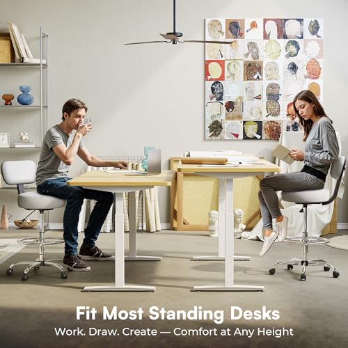 Image of SUPERJARE Drafting Chair with Back, Adjustable Foot Rest Rolling Stool, Multi-Purpose Office Desk Chair, Thick Seat Cushion for Home Bar Kitchen Shop - White