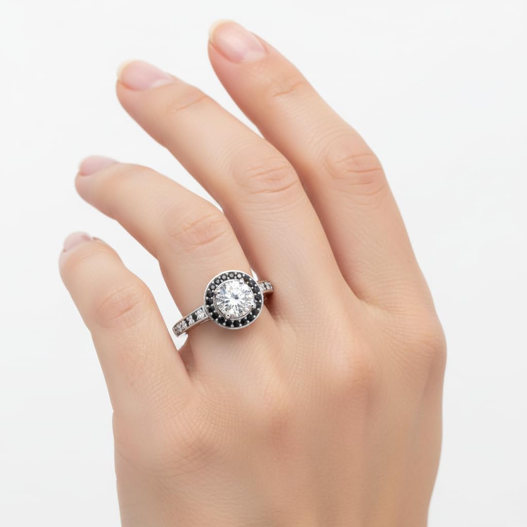 Choose Your Gemstone Petite Halo Pave Diamond CZ Ring Sterling Silver Round Shape Halo Engagement Rings Everyday Jewelry Wedding Jewelry Handmade Gifts for Wife US Size 4 to 12