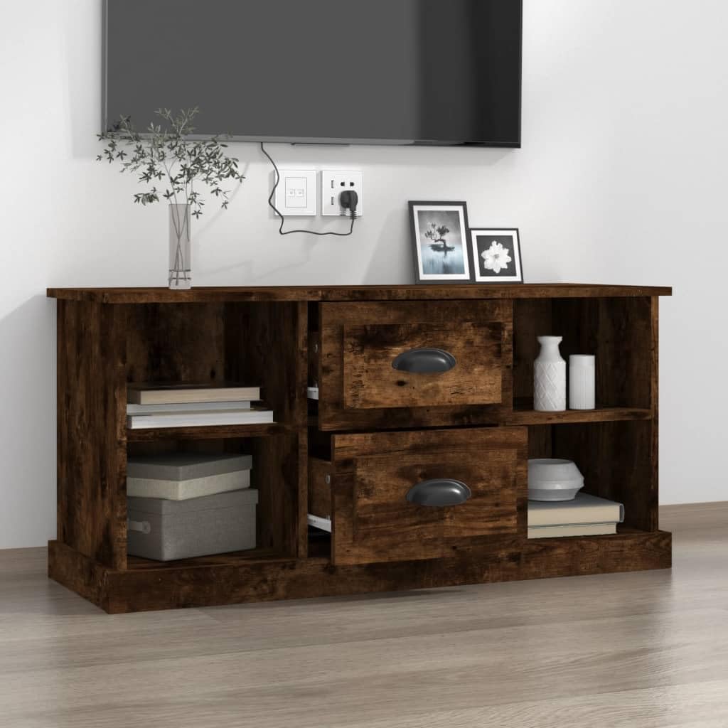 TV-Schrank Räuchereiche 99,5x35,5x48 cm, Holzwerkstoff, Modernes Media Center mit Stauraum, für Wohnzimmer und Schlafzimmer