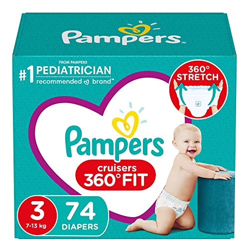 Diapers Size 3, 74 Count - Pampers Pull On Cruisers 360 Fit Disposable Baby Diapers with Stretchy Waistband, Super Pack (Packaging May Vary)