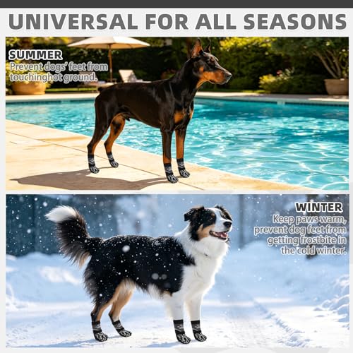 Image of Mihachi Anti Slip Dog Socks, Dog Boots for Hot /Cold Pavement for Hardwood Floors Prevent Licking, Traction Control Waterproof Rubber Sole Paw Protectors for Small Medium Large Senior Dogs, Black XS