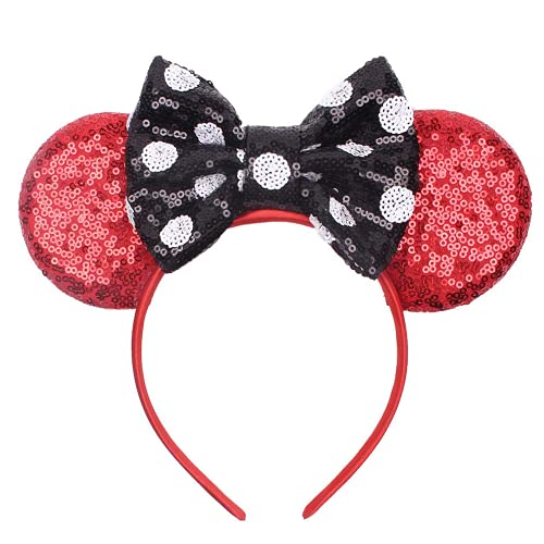JIAHANG Mouse Ears Headband Polka Dot Sequin Bow Hair Hoop, Party Decoration Costume Headwear Hair Accessories for Women Girls