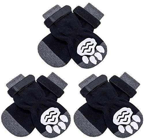 KOOLTAIL Anti-Slip Dog Socks with Strap 3 Pairs - Non Skid Knit Dogs Boot Rubber Sole Traction Control Paw Protectors for Dog Cat Indoor Wear