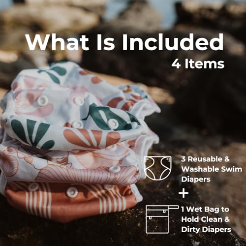Nora's Nursery Reusable Swim Diapers and Wet Bag - One Size Fully Adjustable - Tropical 3 Pack with Wet Bag2
