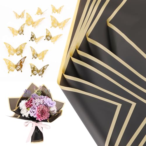Papier cadeau pour bouquet étanche et résistant motif noir