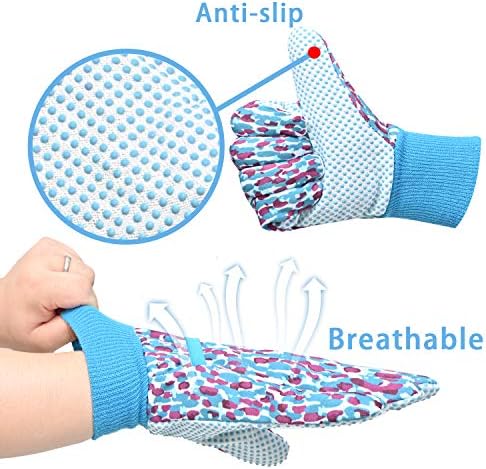 Hanzapor Gardening Gloves for Women 2 Pairs, Ladies Garden Gloves Comfortable Breathable Non-Slip Flexible,Gardening working Gloves with Soft PVC Dots (Small/Medium,Deep Blue)