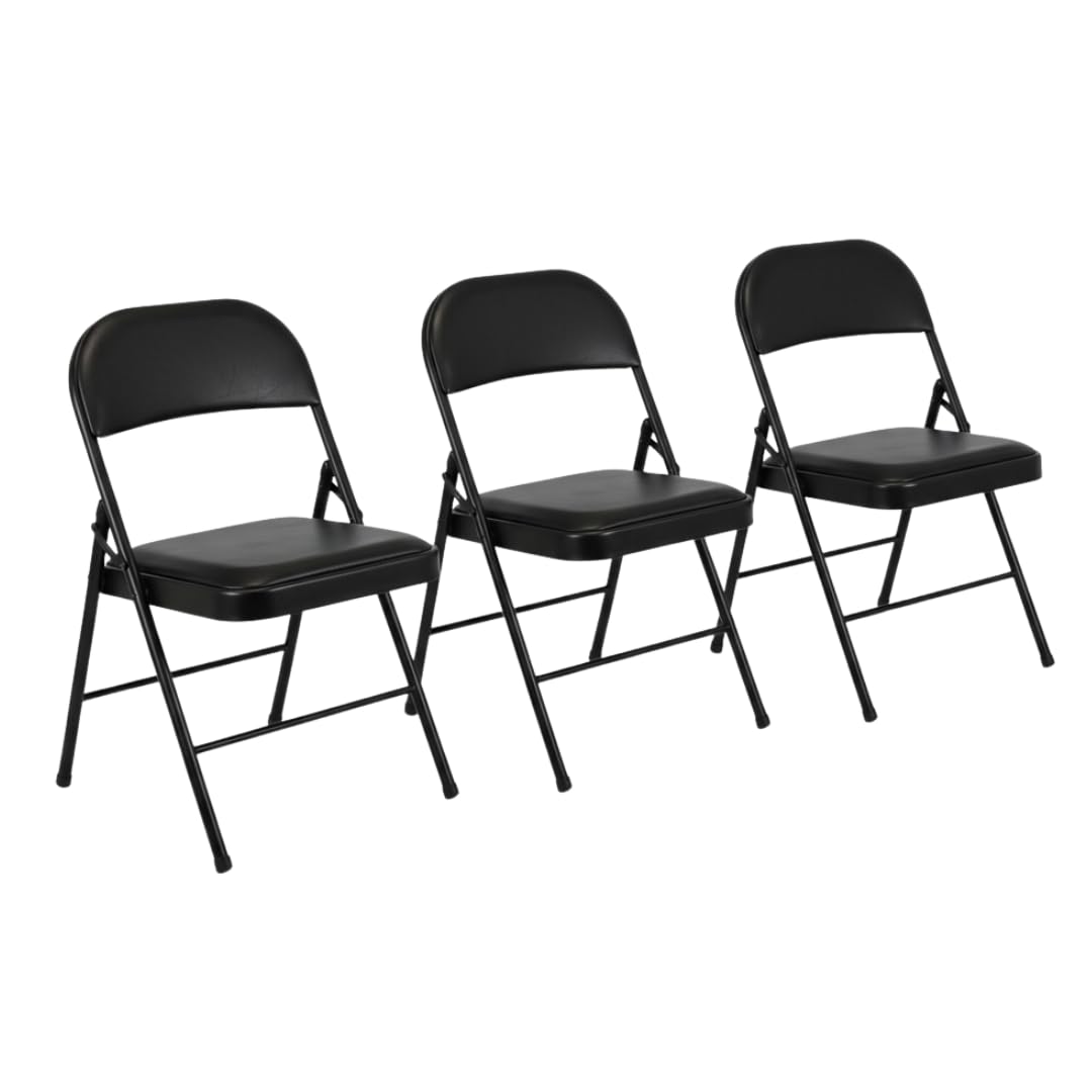 Meta Furniture Folding Faux Leather Chair - Padded Event Seats Metal Frame Foldable chair, Easy Storage Comfortable Seat for Home, Dining & Office | Computer Desk Chairs (Black) (3)