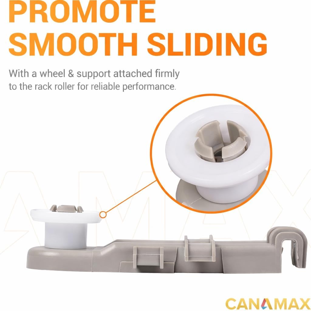 [Upgraded 2026] 8268743 WP8268743 Dishwasher Upper Rack Wheel by Canamax - Compatible with Whirlpool Kenmore KitchenAid Dishwashers - Replaces WP8268743VP AP6012252 PS11745459 830899 - PACK OF 4